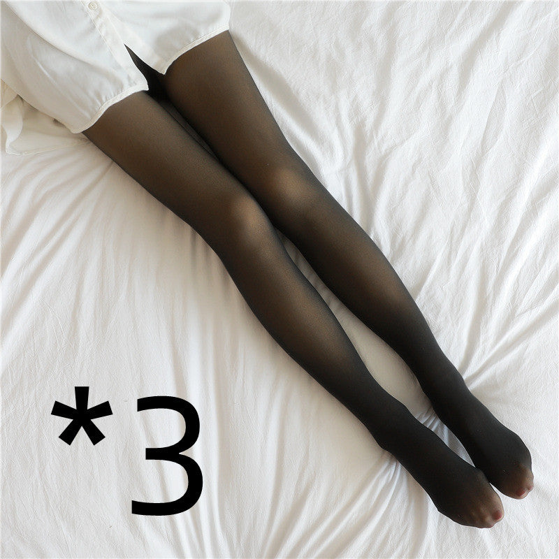 All Sizes Translucent Fake Leggings Fleece Lined Tights Autumn and Winter Warm Fleece Tights