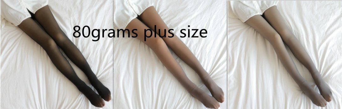 All Sizes Translucent Fake Leggings Fleece Lined Tights Autumn and Winter Warm Fleece Tights