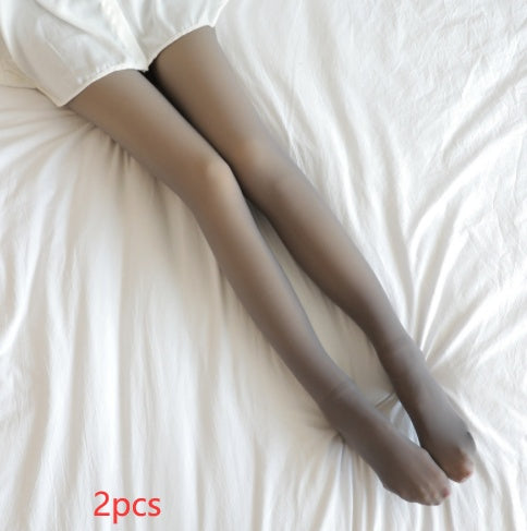 All Sizes Translucent Fake Leggings Fleece Lined Tights Autumn and Winter Warm Fleece Tights