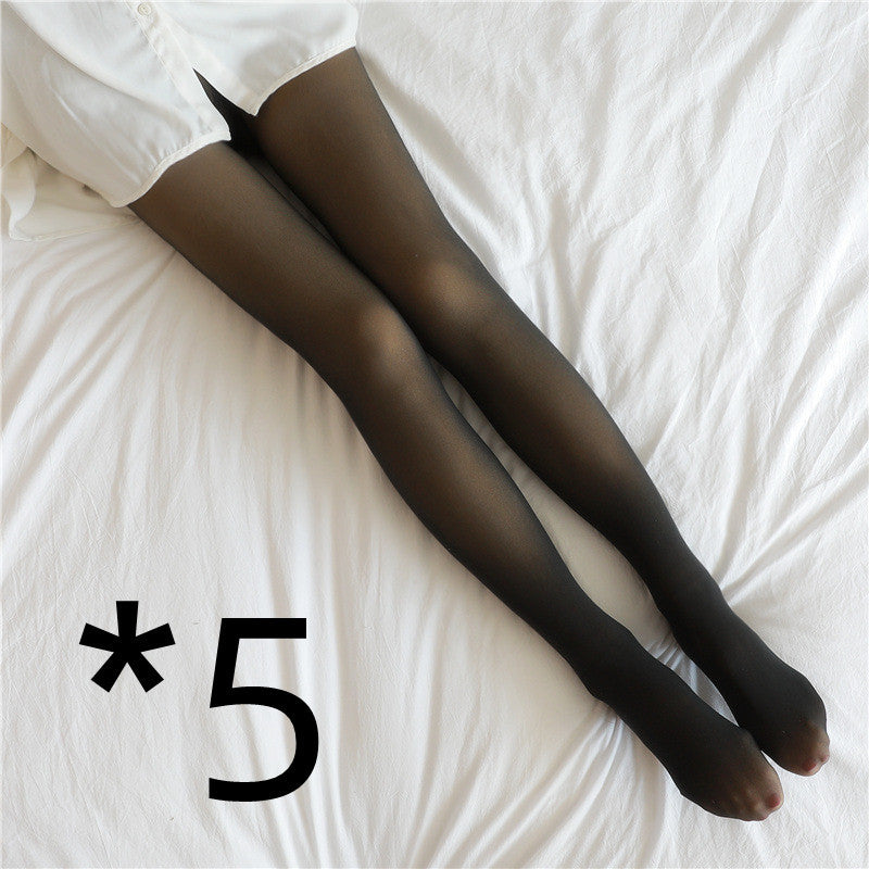 All Sizes Translucent Fake Leggings Fleece Lined Tights Autumn and Winter Warm Fleece Tights