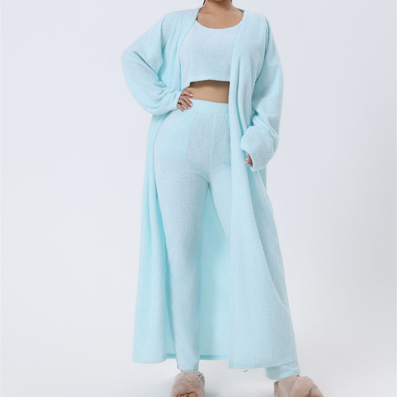 Cozy Pajama Set 3 Piece Lounge Set Cute Loungewear Warm Suits Sets 3 Piece Pants Sets Women Winter Dress