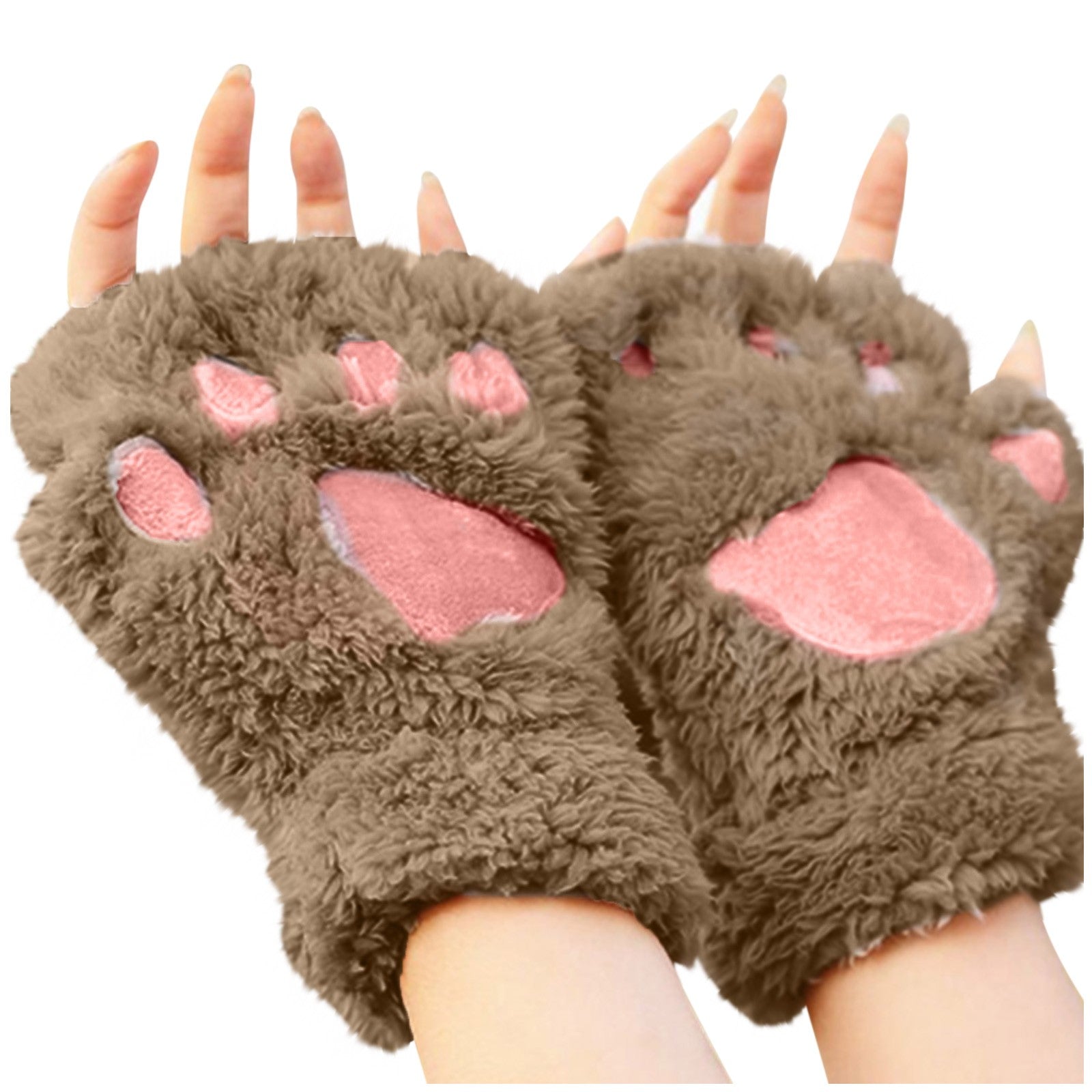 Cute Cat Paw Fluffy Claw Fingerless Gloves Warm Soft Plush Fingerless Panda Glove Half Finger Women Winter Wear Christmas Gifts