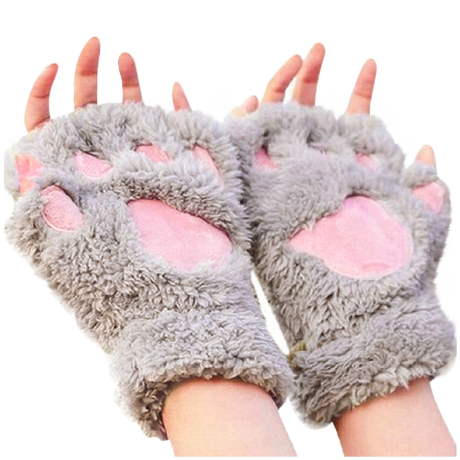 Cute Cat Paw Fluffy Claw Fingerless Gloves Warm Soft Plush Fingerless Panda Glove Half Finger Women Winter Wear Christmas Gifts