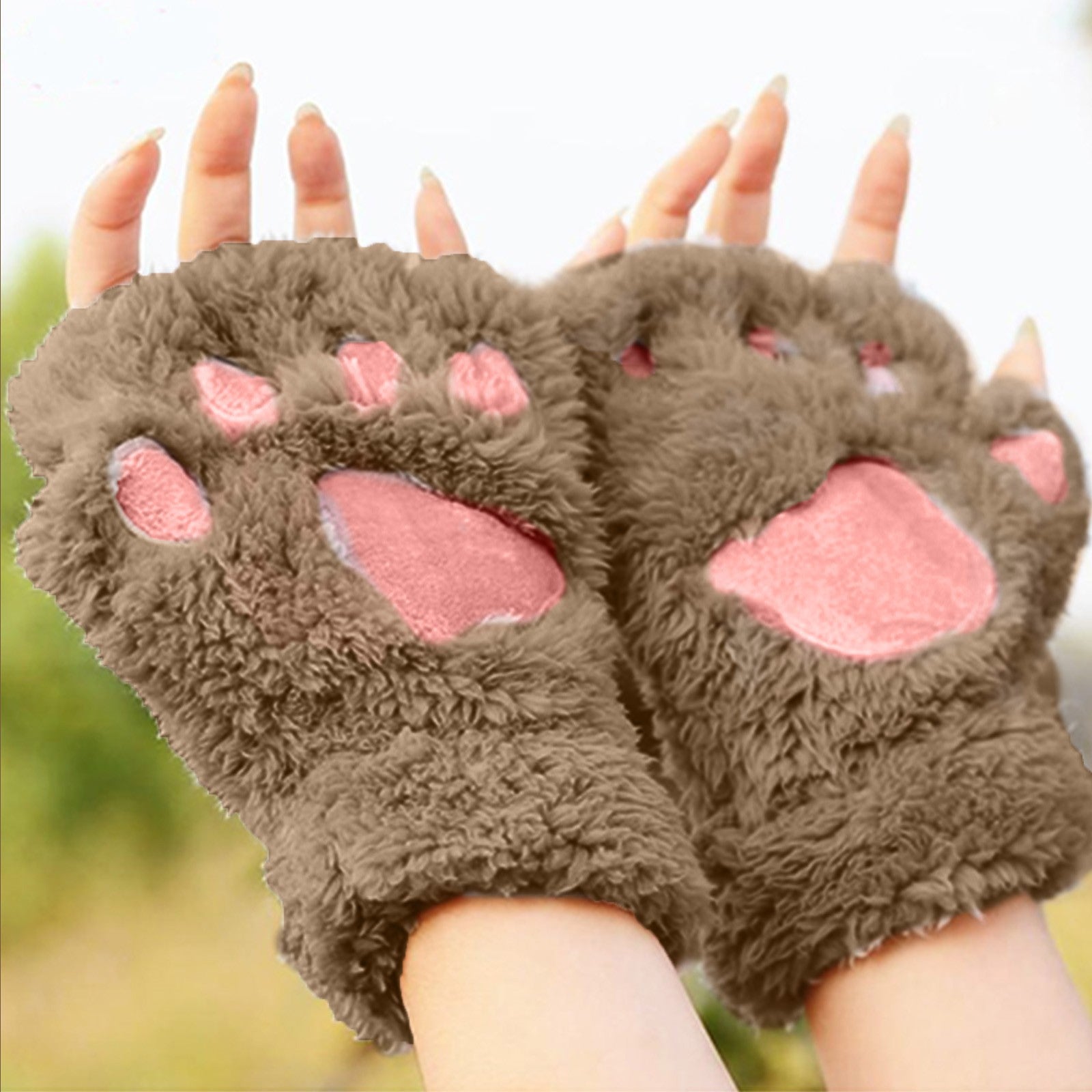 Cute Cat Paw Fluffy Claw Fingerless Gloves Warm Soft Plush Fingerless Panda Glove Half Finger Women Winter Wear Christmas Gifts