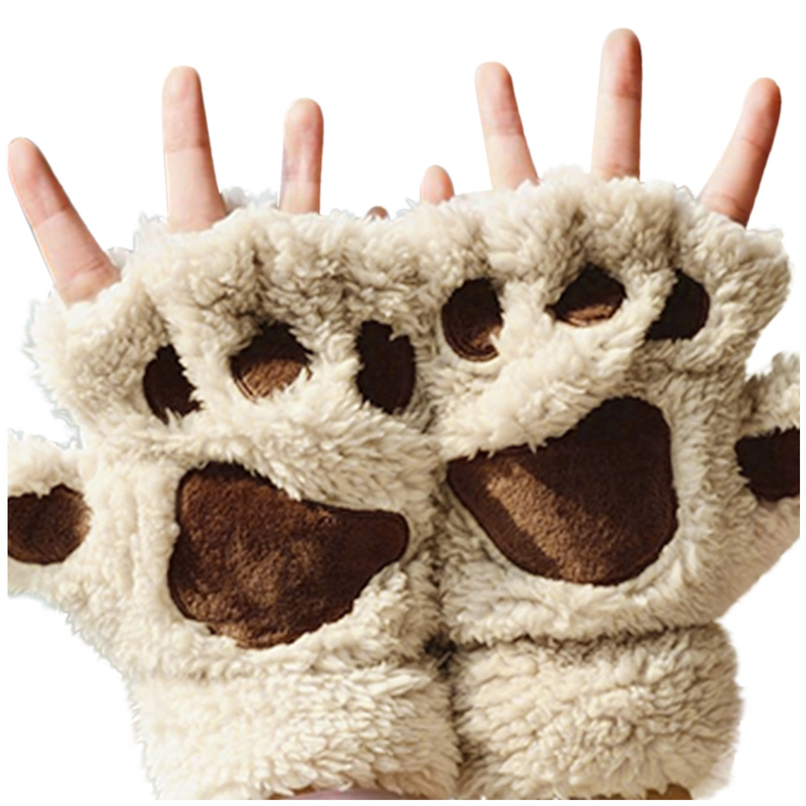 Cute Cat Paw Fluffy Claw Fingerless Gloves Warm Soft Plush Fingerless Panda Glove Half Finger Women Winter Wear Christmas Gifts