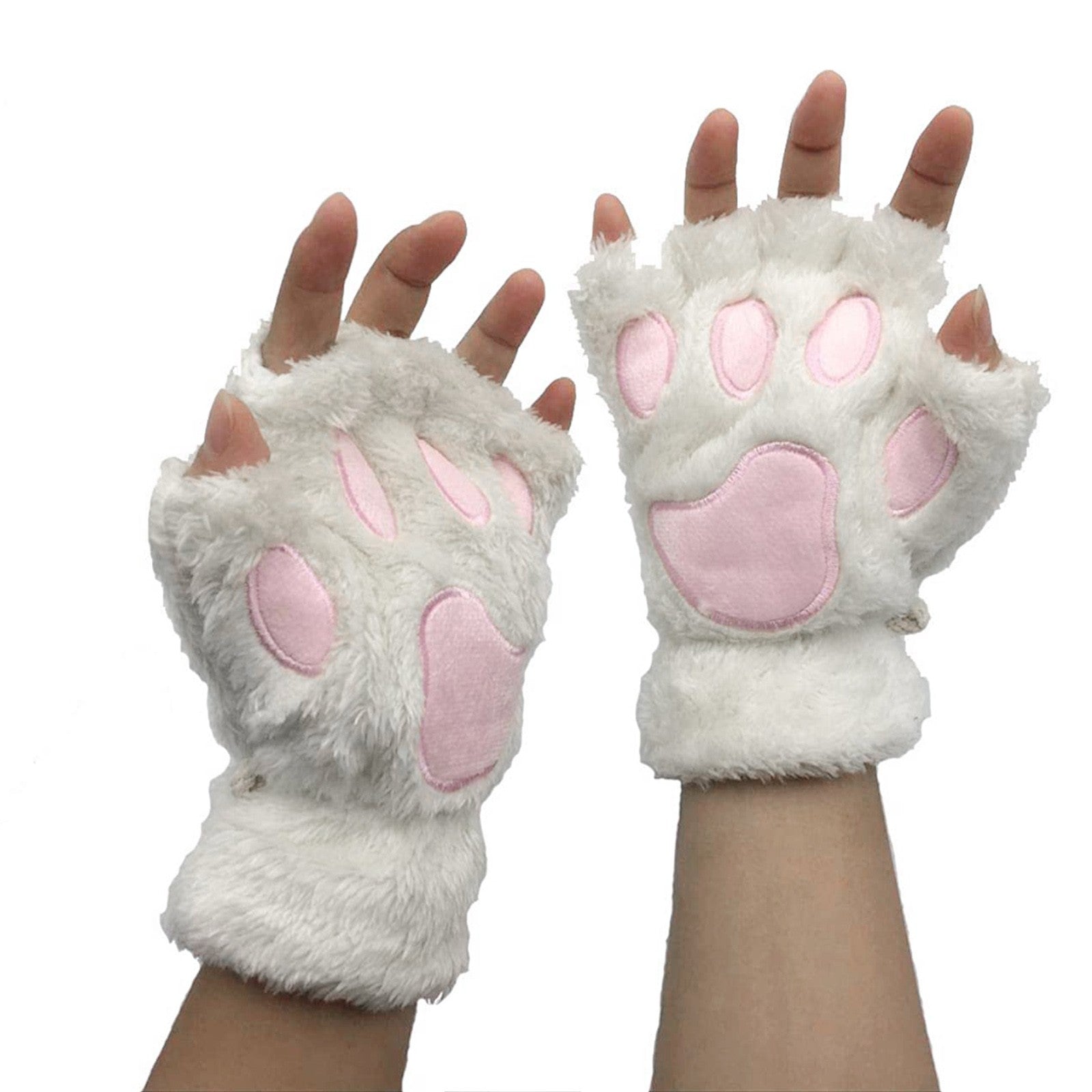 Cute Cat Paw Fluffy Claw Fingerless Gloves Warm Soft Plush Fingerless Panda Glove Half Finger Women Winter Wear Christmas Gifts