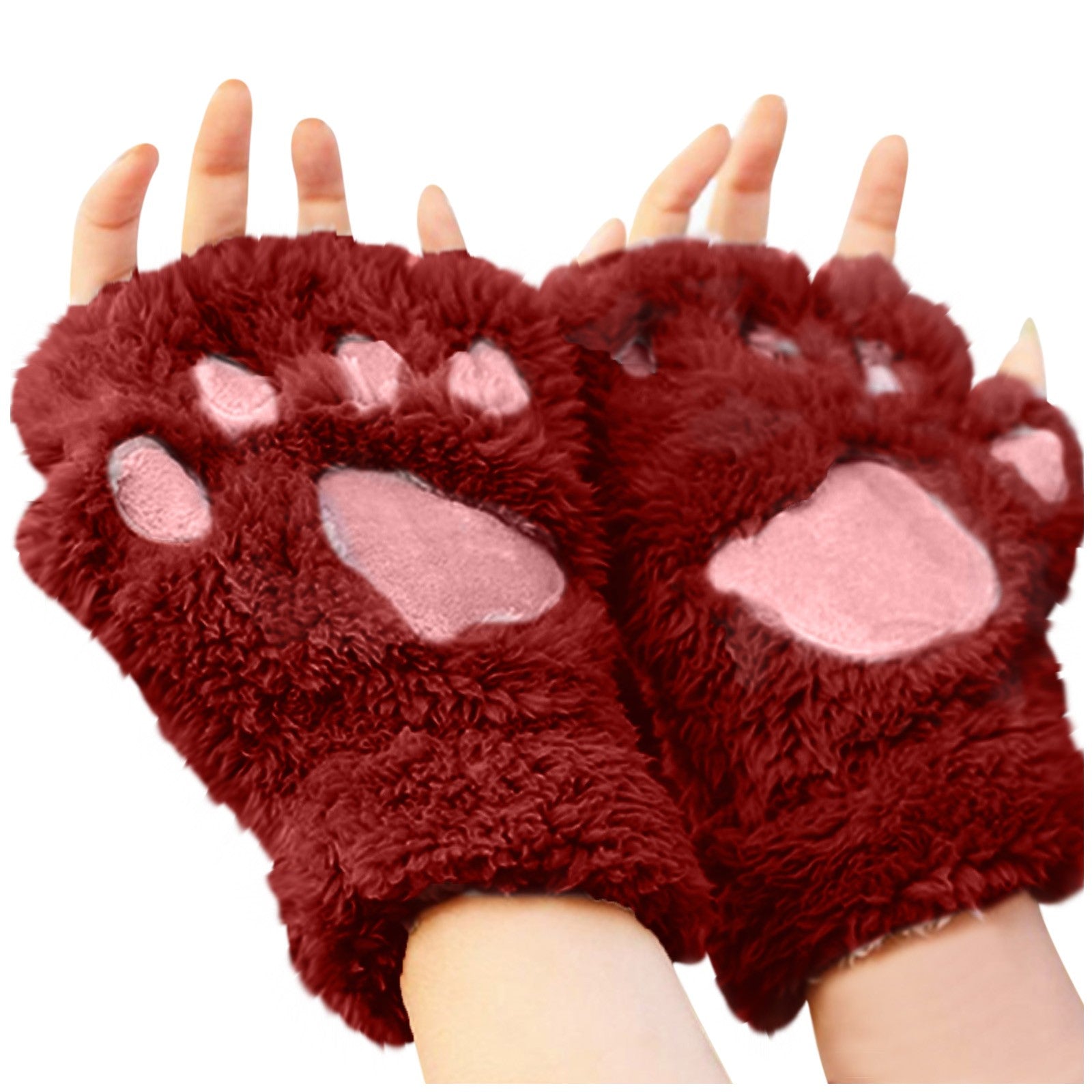 Cute Cat Paw Fluffy Claw Fingerless Gloves Warm Soft Plush Fingerless Panda Glove Half Finger Women Winter Wear Christmas Gifts