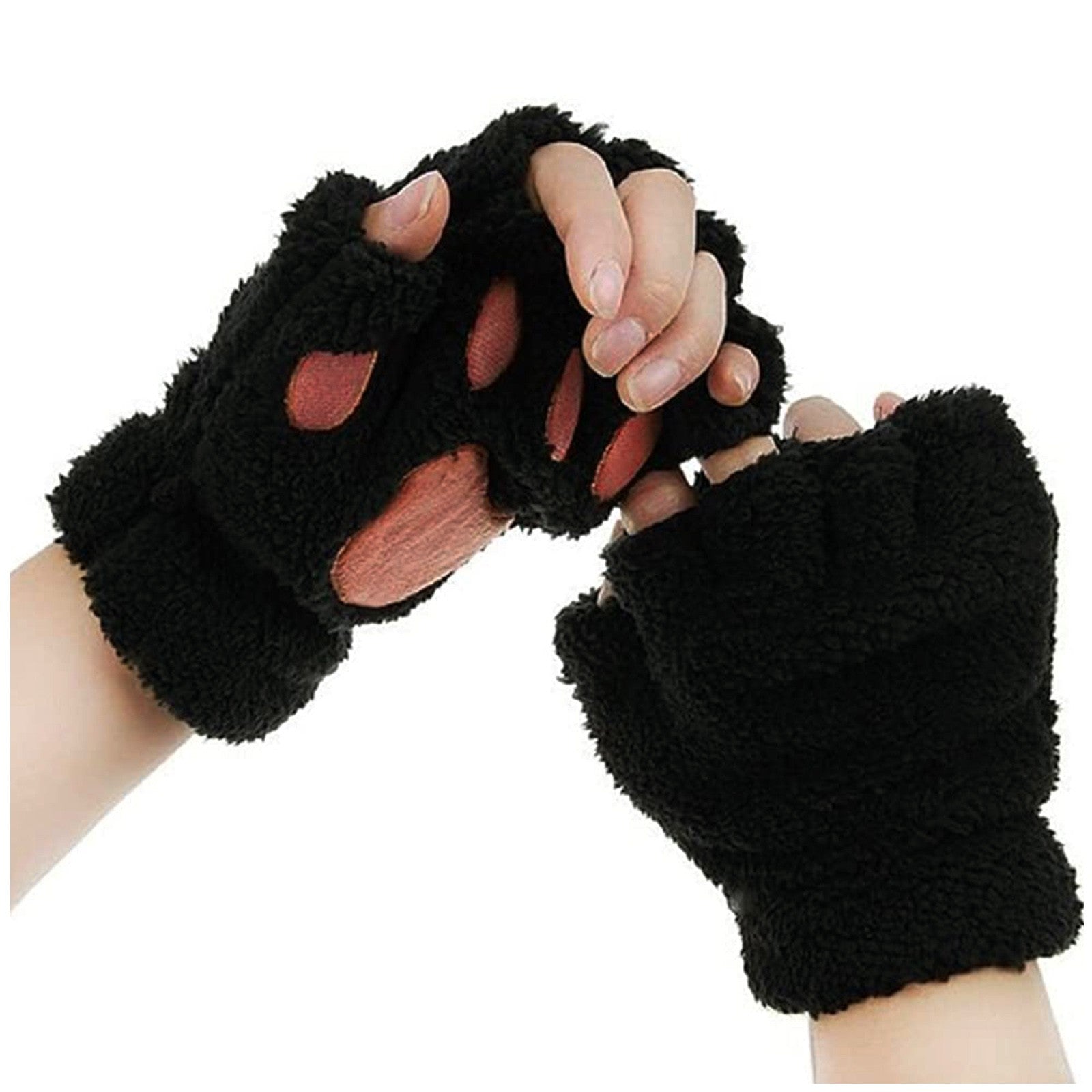 Cute Cat Paw Fluffy Claw Fingerless Gloves Warm Soft Plush Fingerless Panda Glove Half Finger Women Winter Wear Christmas Gifts