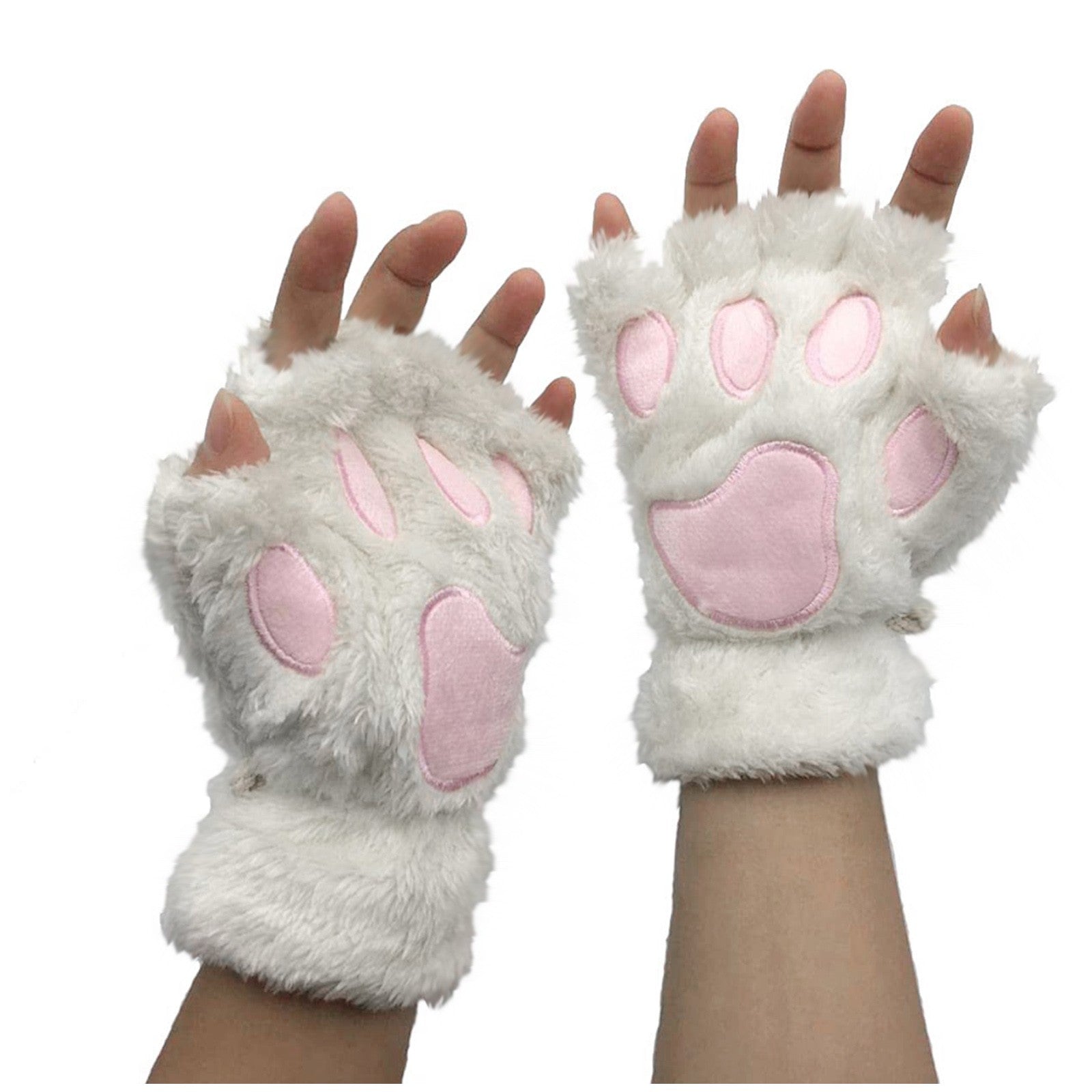 Cute Cat Paw Fluffy Claw Fingerless Gloves Warm Soft Plush Fingerless Panda Glove Half Finger Women Winter Wear Christmas Gifts