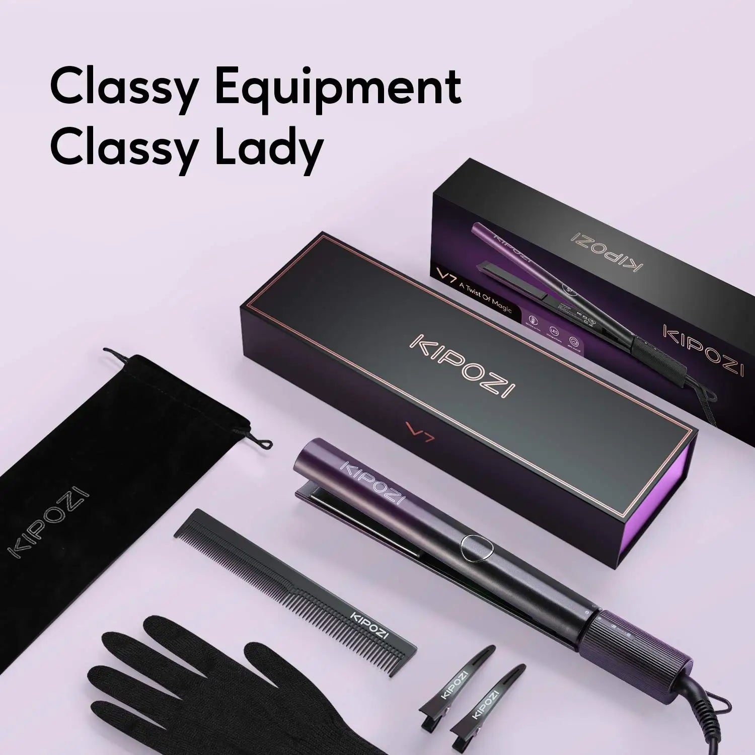 KIPOZI Luxury Hair Straightener 2 in 1 Flat Iron Curling Iron Nano Titanium Instant Heating Flat Iron with Digital LCD Display