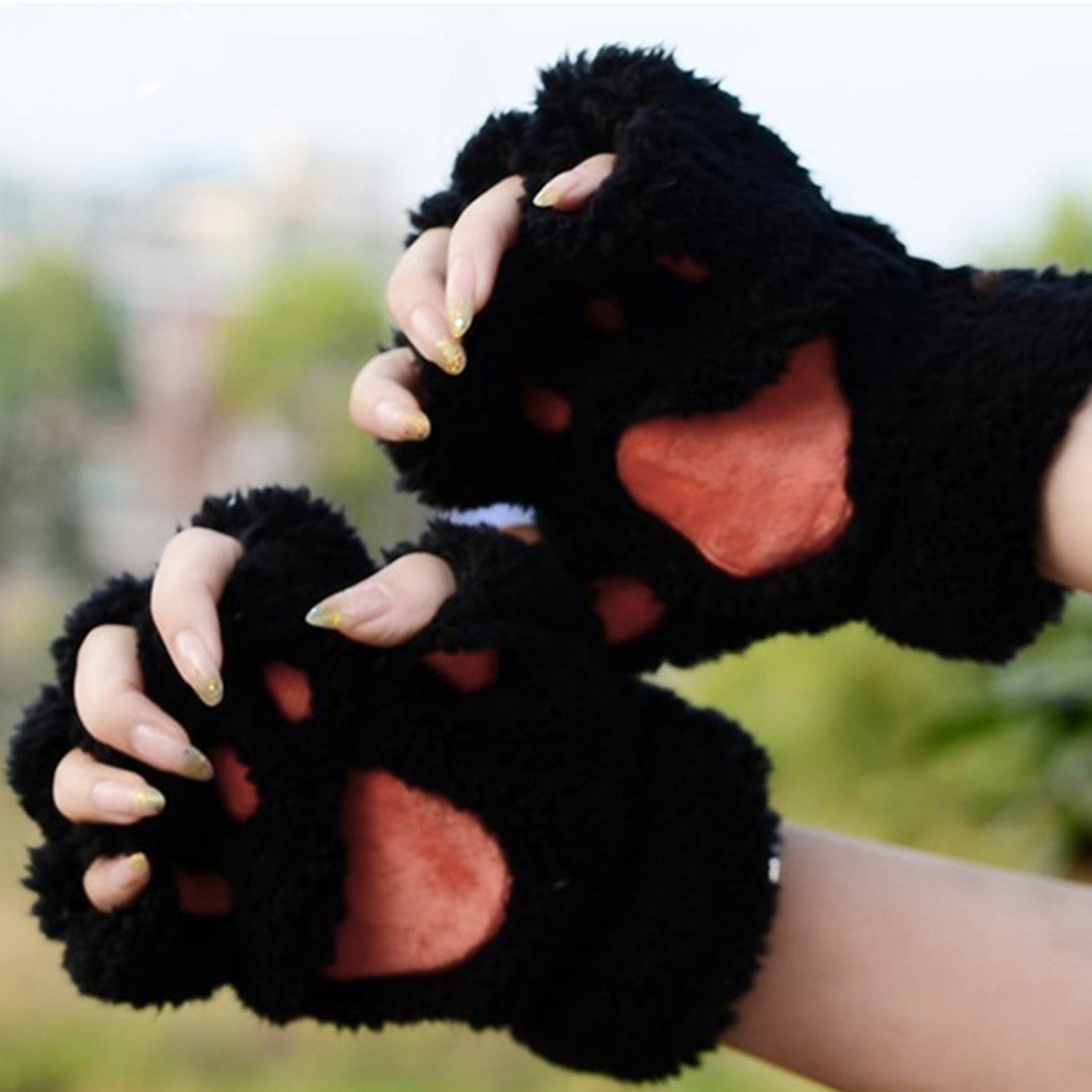 Cute Cat Paw Fluffy Claw Fingerless Gloves Warm Soft Plush Fingerless Panda Glove Half Finger Women Winter Wear Christmas Gifts