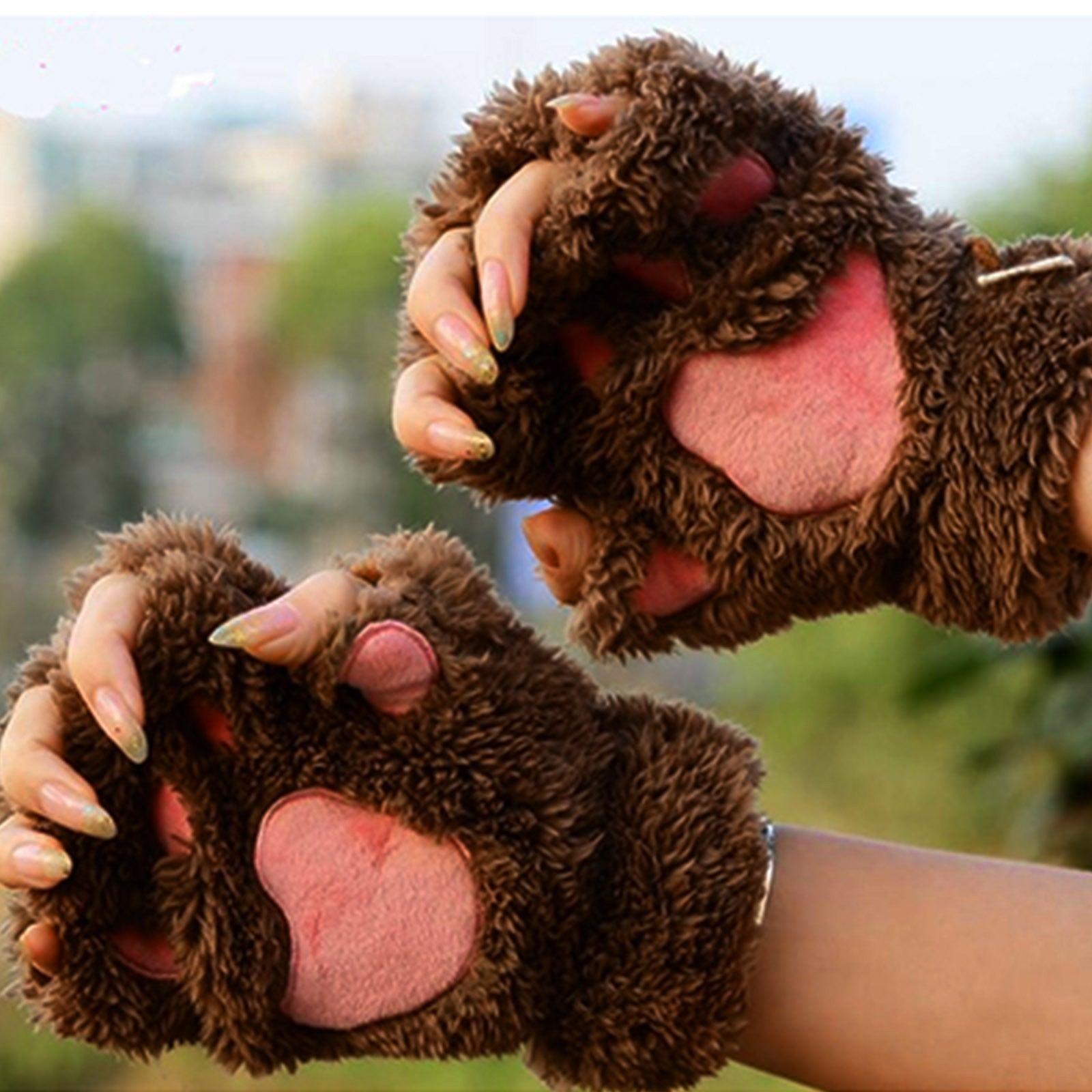 Cute Cat Paw Fluffy Claw Fingerless Gloves Warm Soft Plush Fingerless Panda Glove Half Finger Women Winter Wear Christmas Gifts