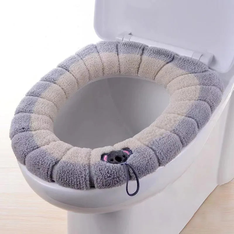 1 Pack Stitched Color Portable Knitted Toilet Mat Thickened Washable Antifreeze Toilet Cover Thickened Knitted O Type Universal