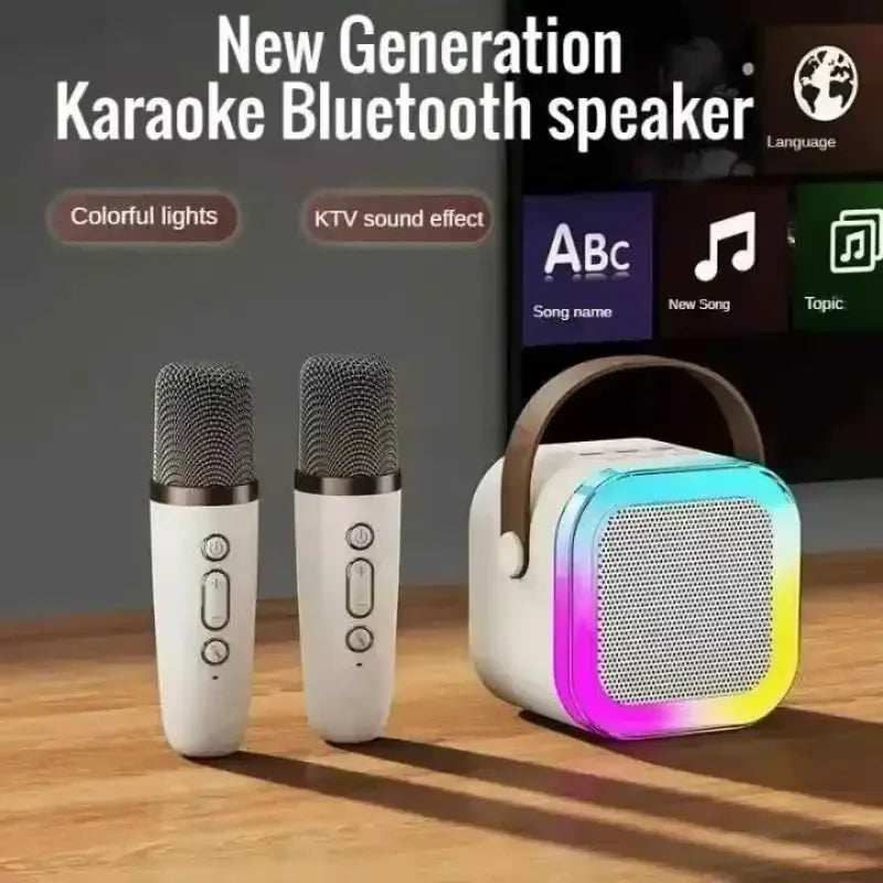 Bluetooth K12 Karaoke Machine Portable 5.3 PA Speaker with 2 Wireless Microphones for Home Party Singing System Set Kids Gifts