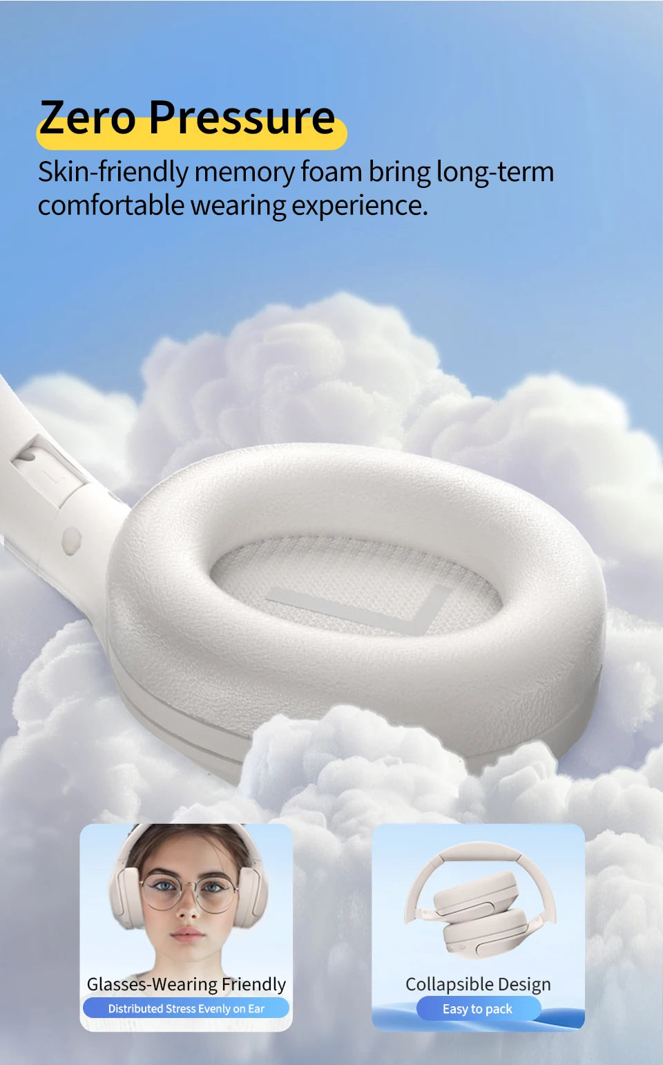 QCY H3 Lite ANC Wireless Headphones Bluetooth 5.3 40mm Driver HiFi Sound Earphones