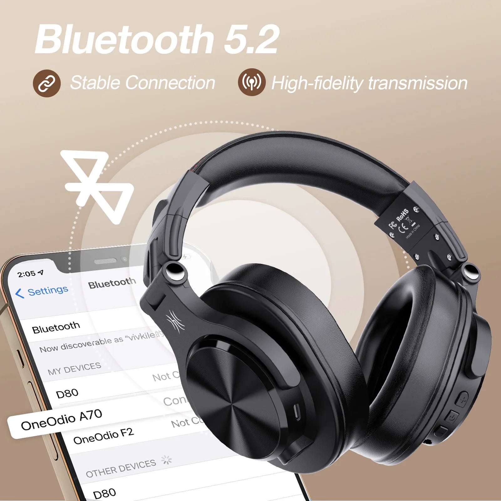 Oneodio Fusion A70 Bluetooth 5.2 Headphones DJ Headphones 72H