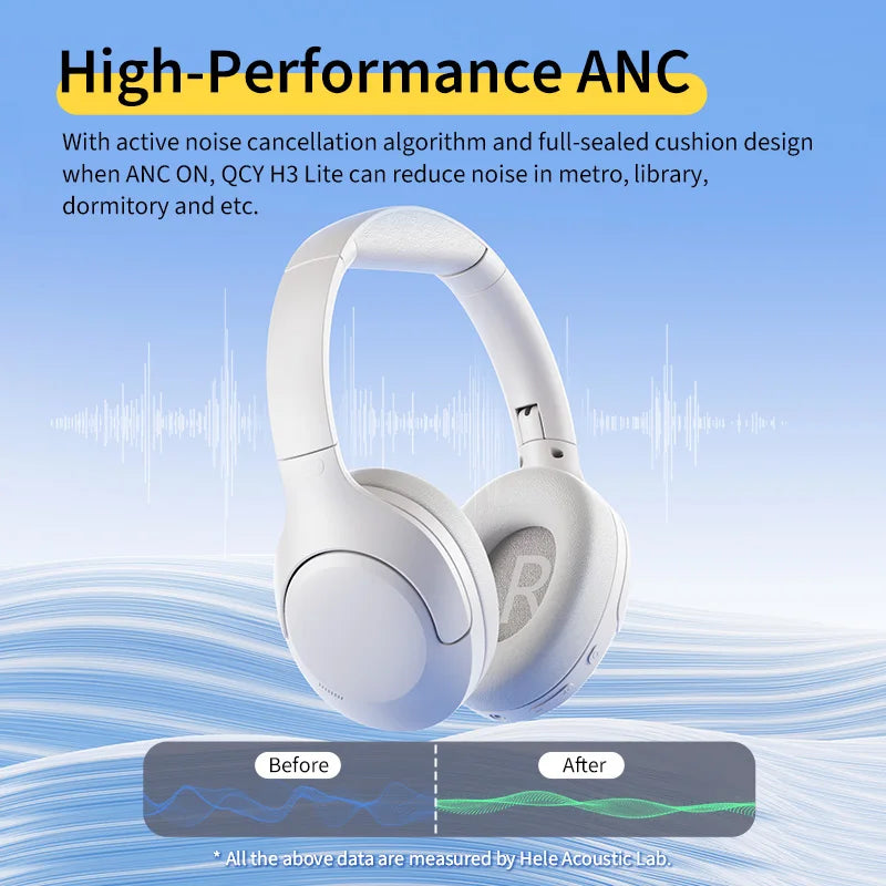 QCY H3 Lite ANC Wireless Headphones Bluetooth 5.3 40mm Driver HiFi Sound Earphones