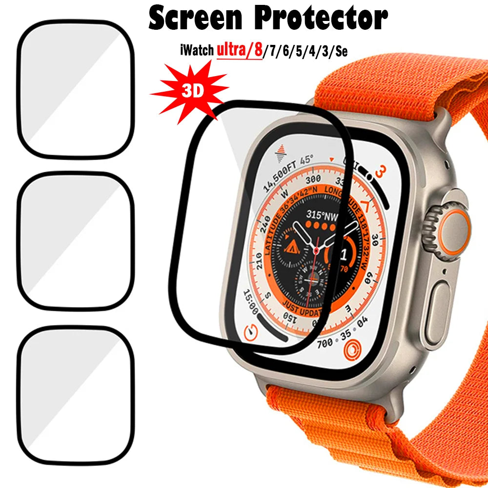 Screen Protector Film for Apple Watch Series 9-8-7-6 5 4 Se ultra-2 49mm 41mm 45mm 40mm 44mm 3D (Not Tempered Glass)