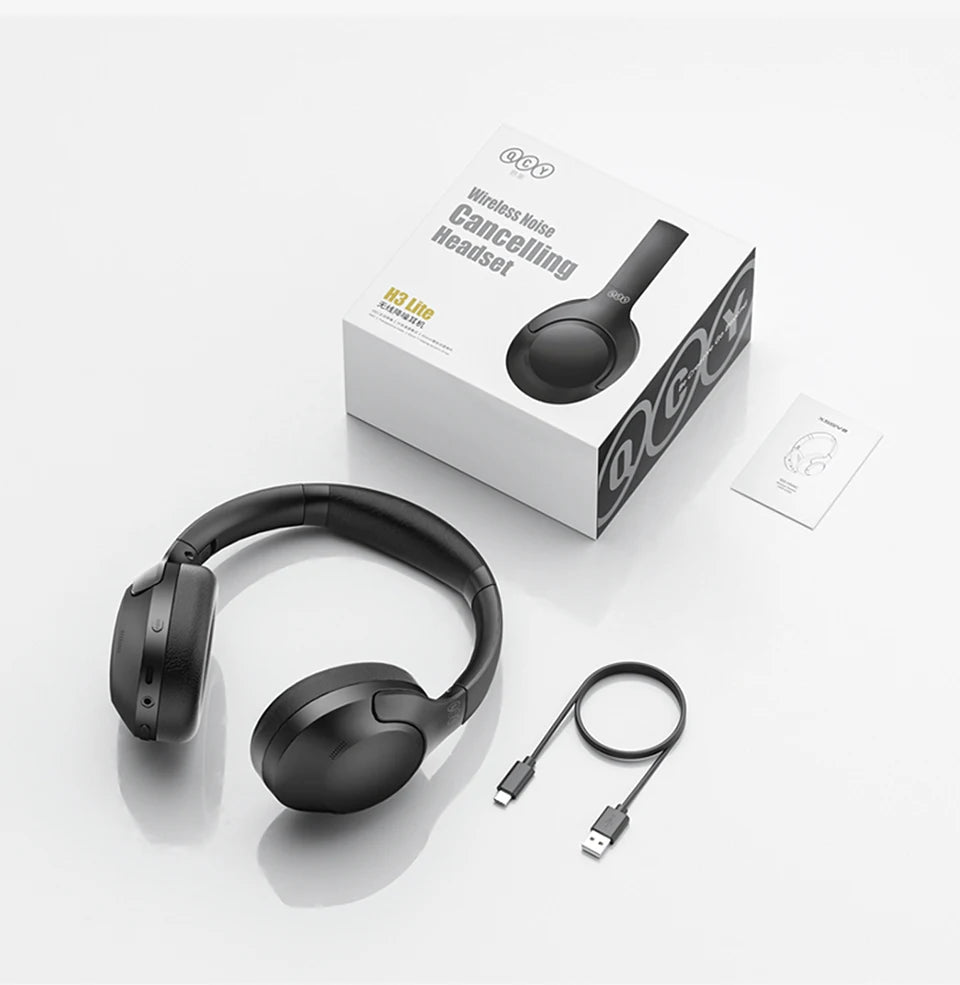 QCY H3 Lite ANC Wireless Headphones Bluetooth 5.3 40mm Driver HiFi Sound Earphones