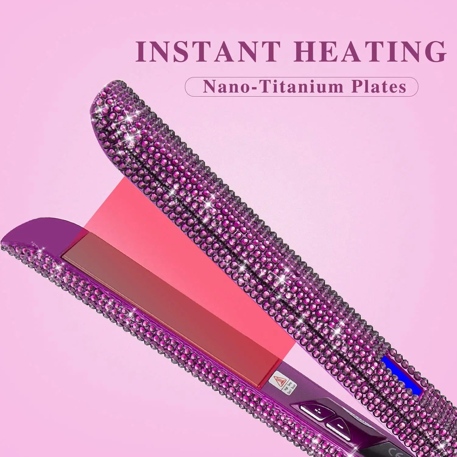 Professional Hair Straightener Titanium Flat Iron Rhinestone Straightening Iron Salon High Heat 470F Dual Voltage LCD Display