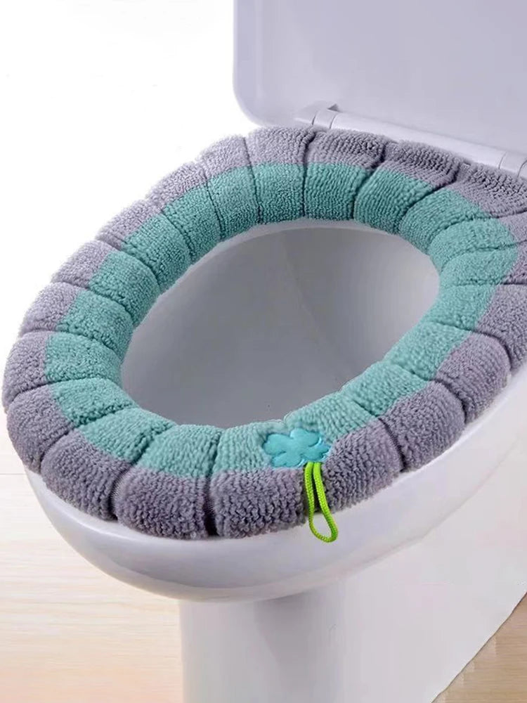 1 Pack Stitched Color Portable Knitted Toilet Mat Thickened Washable Antifreeze Toilet Cover Thickened Knitted O Type Universal