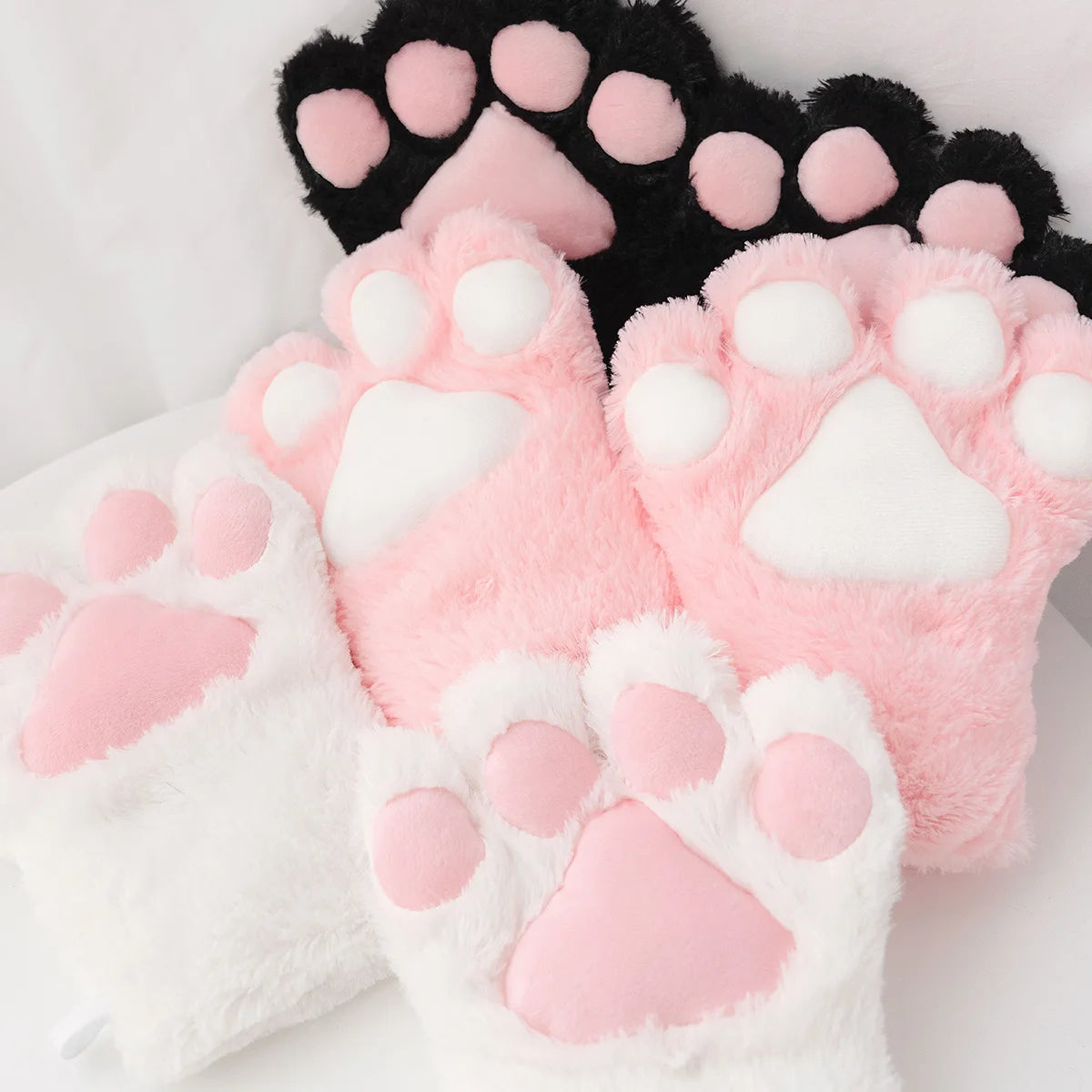 Cute Cat Paw Fluffy Claw Fingerless Gloves Warm Soft Plush Fingerless Panda Glove Half Finger Women Winter Wear Christmas Gifts