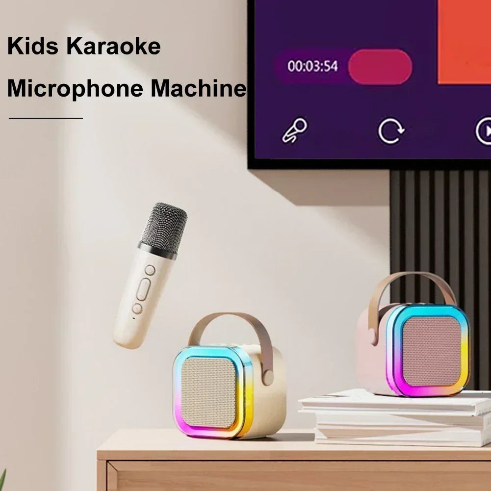 Bluetooth K12 Karaoke Machine Portable 5.3 PA Speaker with 2 Wireless Microphones for Home Party Singing System Set Kids Gifts