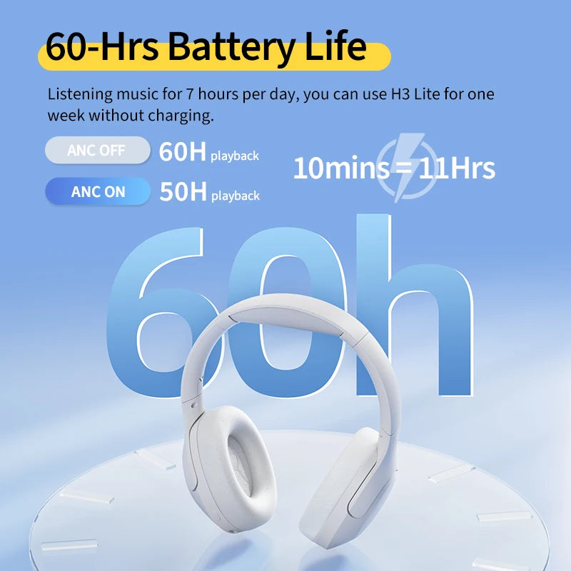 QCY H3 Lite ANC Wireless Headphones Bluetooth 5.3 40mm Driver HiFi Sound Earphones