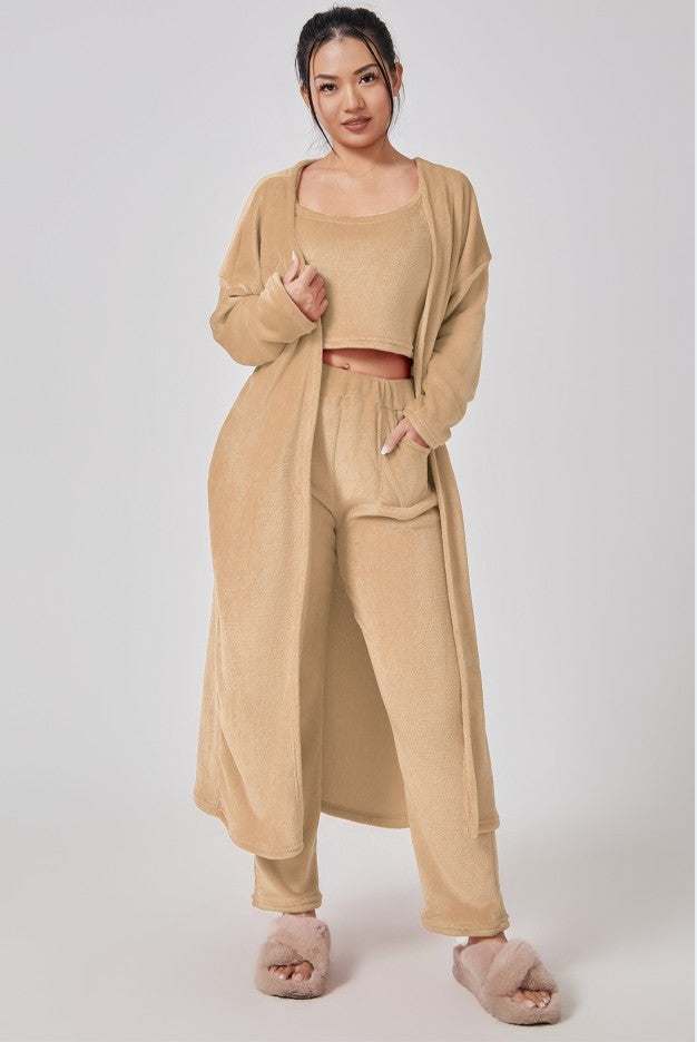 Cozy Pajama Set 3 Piece Lounge Set Cute Loungewear Warm Suits Sets 3 Piece Pants Sets Women Winter Dress