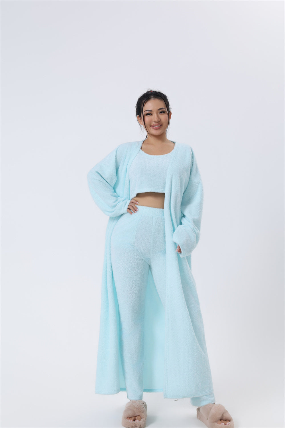 Cozy Pajama Set 3 Piece Lounge Set Cute Loungewear Warm Suits Sets 3 Piece Pants Sets Women Winter Dress